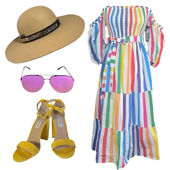 NWT NY & Co. Multi Striped Off the Shoulder Midi Dress sz S - Picture 11 of 13